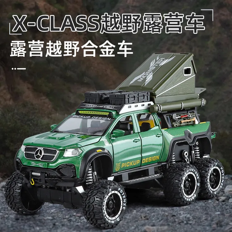1/28合金皮卡露营车模型回力声光玩具越野大脚车房车X-CLASS