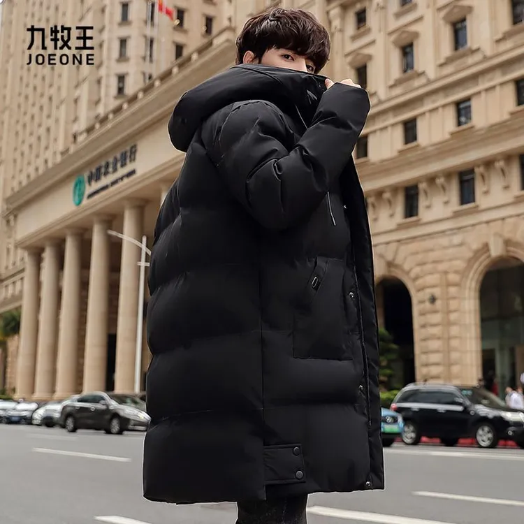 九牧王断码冬季新款中长款男士连帽羽绒棉服休闲外套棉衣加厚潮流