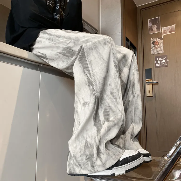 男款夏季扎染休闲裤长款通勤宽松大码显瘦户外百搭高街垂感裤子