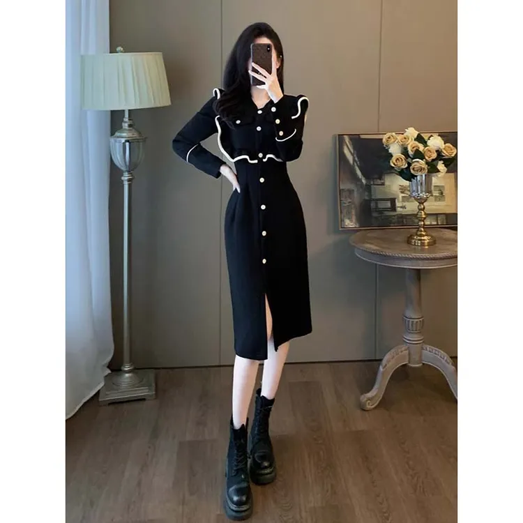 长袖垂坠感连衣裙女春秋气质小众设计高级感洋气减龄裙子QJ0064