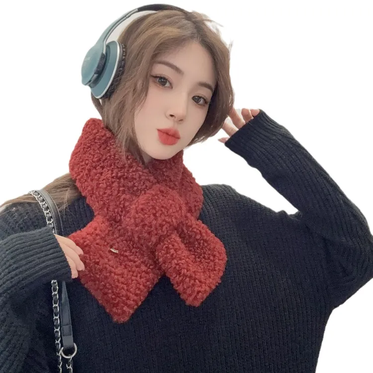 秋冬季高级感围巾女安哥拉红羊羔毛少女简约百女款韩系马海毛围巾