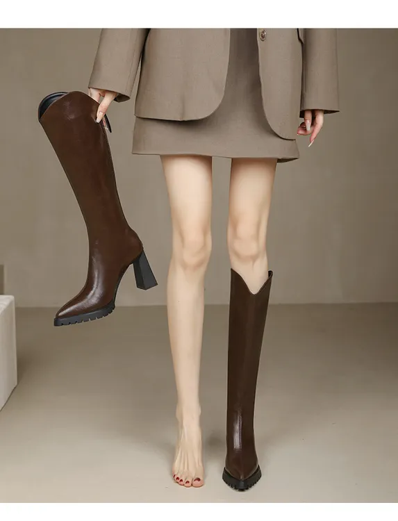 2025新款爆款时装靴小个子小腿粗靴子长筒靴尖头女鞋时尚百搭长筒