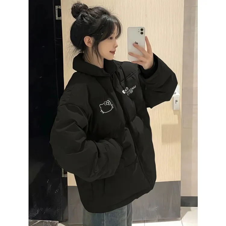 90白鸭绒黑色小个子KT猫轻薄羽绒服女款冬季新款学生宽松保暖外套
