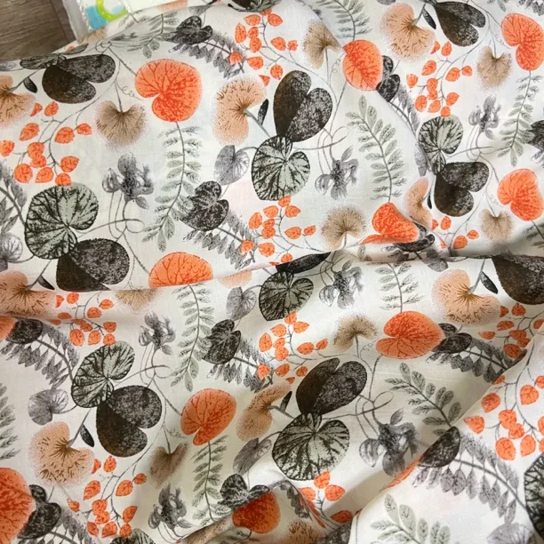 夏季田园风树叶图案40支棉绸布料人棉布料连衣裙面料设计师面料