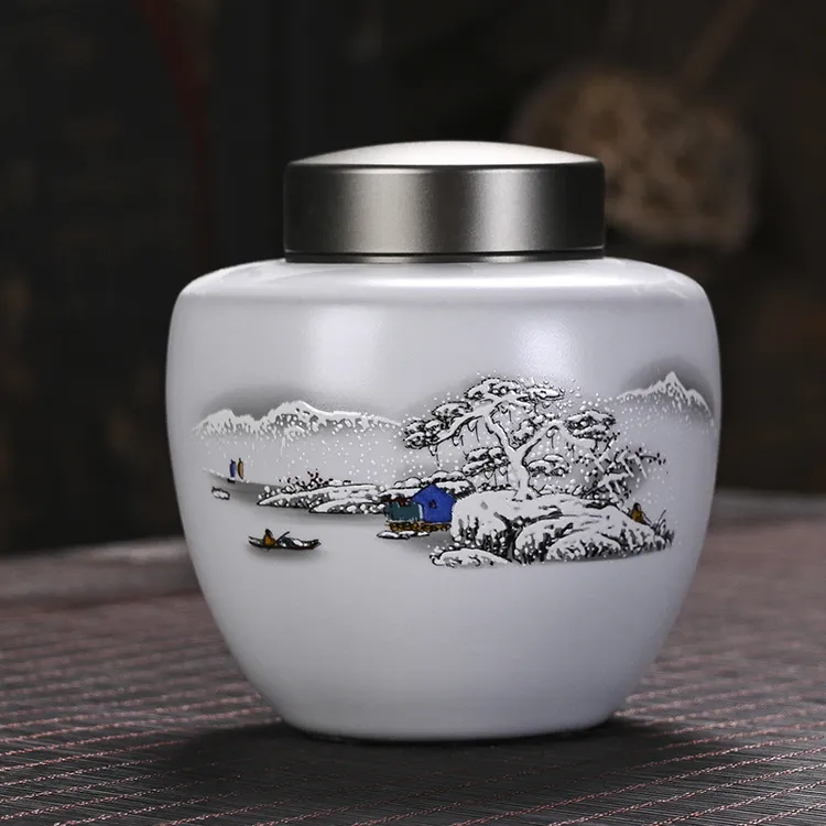 开片可养月白汝窑茶叶罐茶叶包装盒茶叶桶紫砂普洱密封储物罐