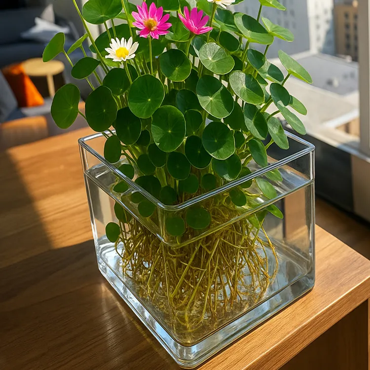 方形长方形大口径铜钱草花盆水培绿植花瓶桌面阳台摆件塑料仿玻璃