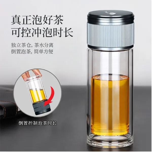 双层茶水分离玻璃杯男女泡茶杯隔热加厚底商务花茶泡茶师杯子男士