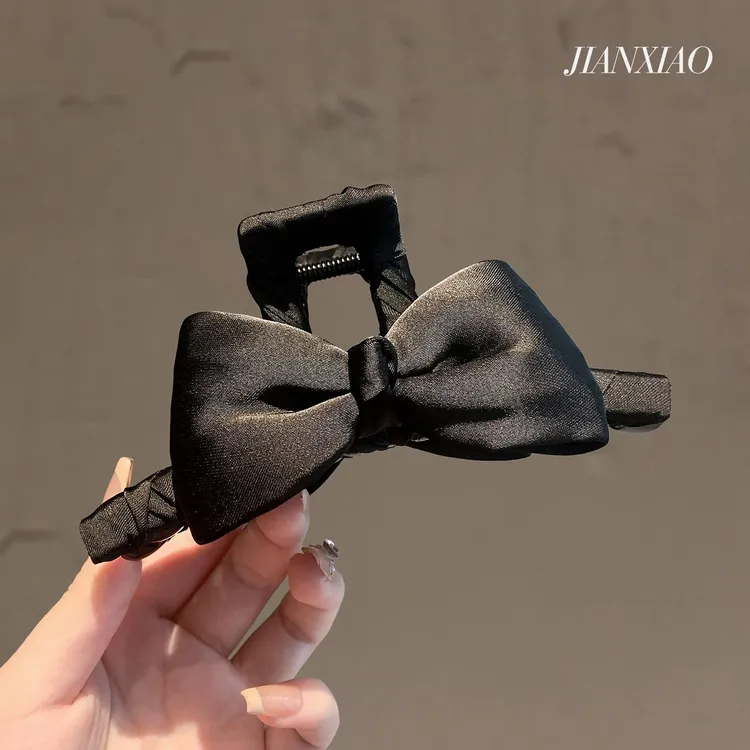 法式复古蝴蝶结抓夹高级感缎面后脑勺盘发夹鲨鱼夹子头饰洋气发饰