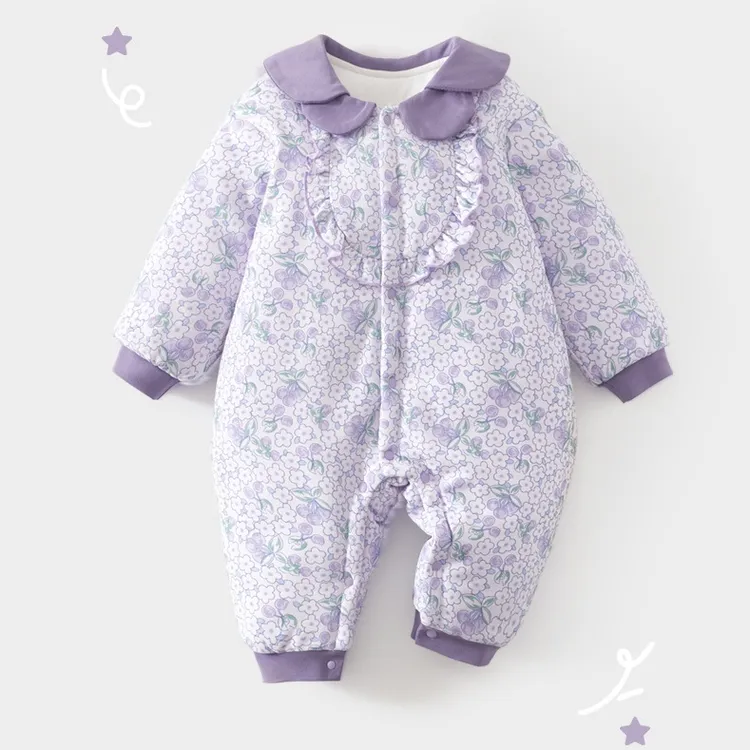 婴儿夹棉连体衣薄款宝宝秋冬季a类加棉爬爬服哈衣婴儿衣服秋冬款