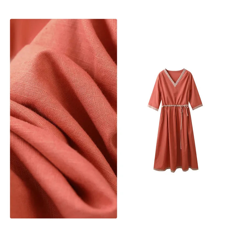 门店42&9！尽显优雅风采！呼吸感亚麻/V领收腰显瘦短袖连衣裙C20877