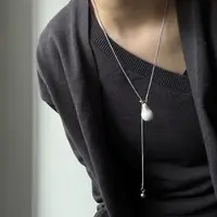 钛钢项链 时髦设计感抽拉项链巴洛克珠小众个性项链毛衣链