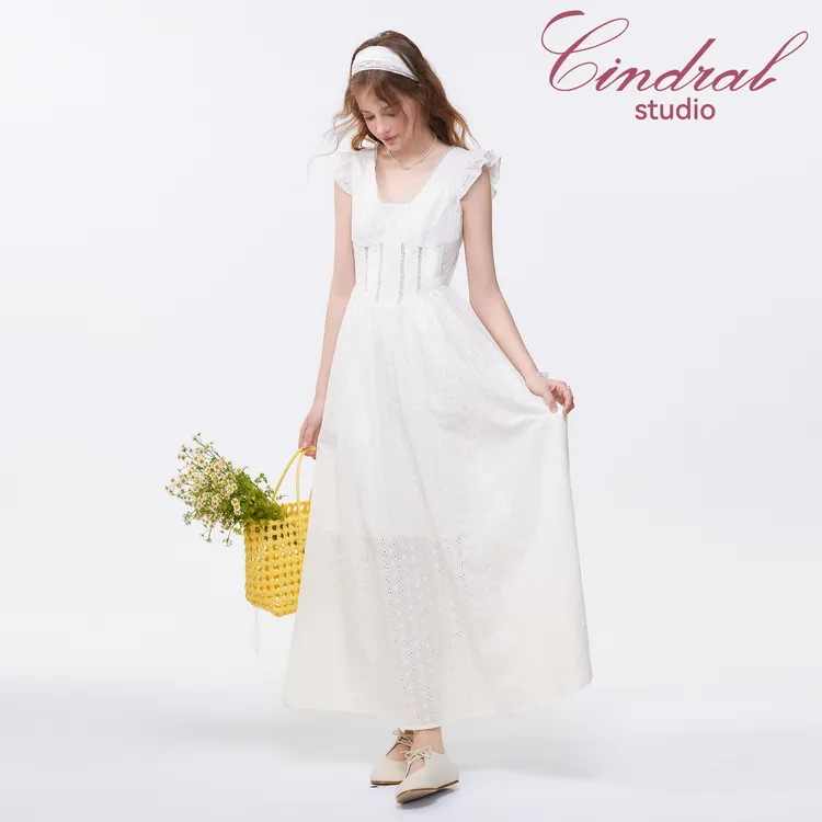 【熙地】夏季收腰蕾丝自带凉感甜美法式长裙连衣裙 C85XD0227W