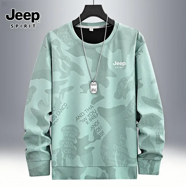 JEEP吉普春秋款卫衣男长袖迷彩大码潮流宽松加绒加厚T恤男