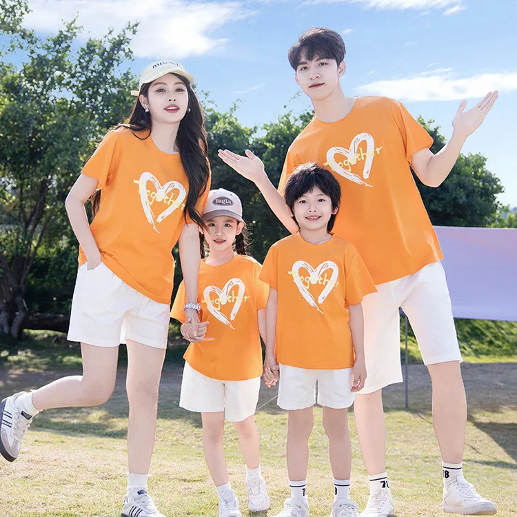 沙滩亲子装夏装一家三口四口短袖t恤母女装三亚旅游海边度假套装