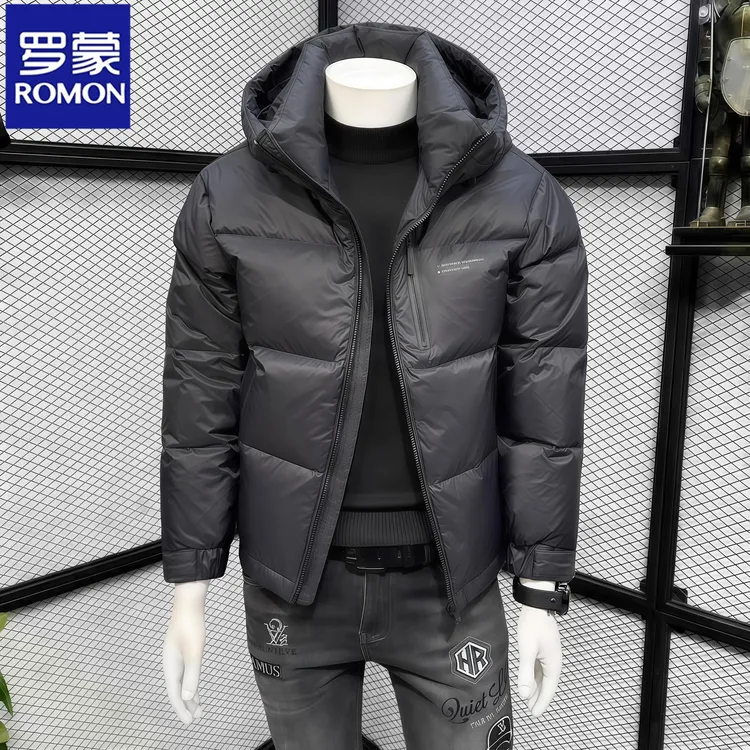 Romon/罗蒙冬季抗寒连帽羽绒服男外套休闲潮流时尚加厚商务面包服