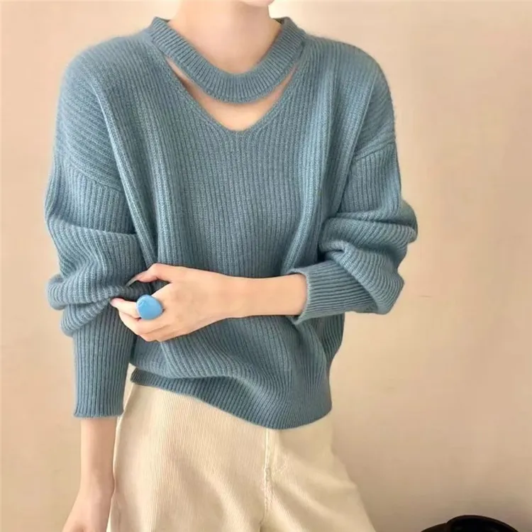 定制时尚纯色气质毛衣款2025新款爆款网红秋冬长袖女针织上衣