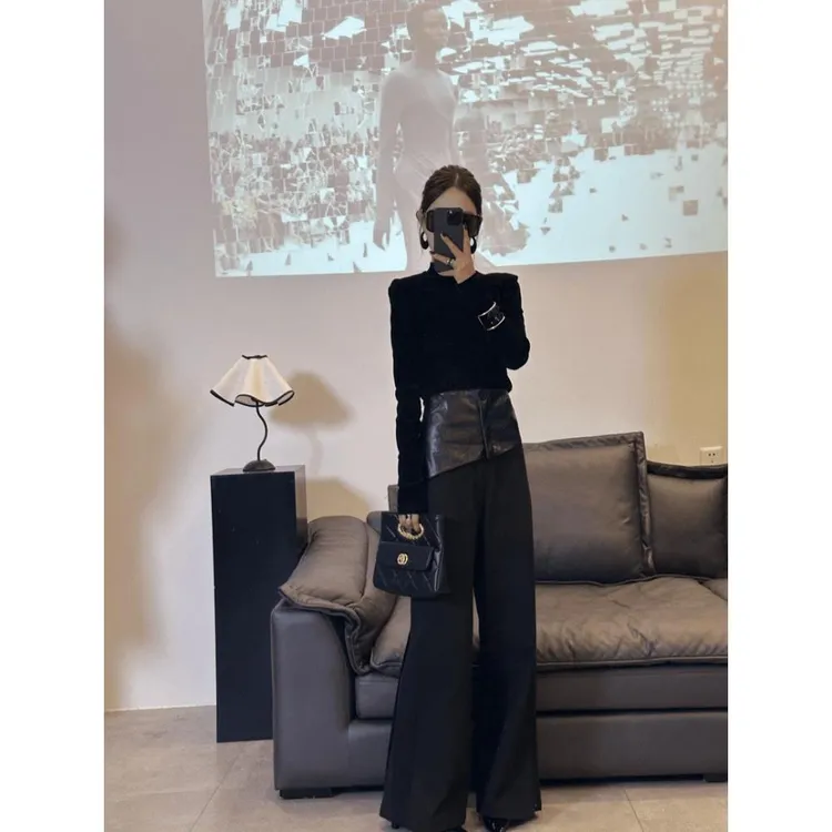 2025超火穿搭一整套新款独特阔腿裤酷飒风韩版套装女长袖洋气上衣