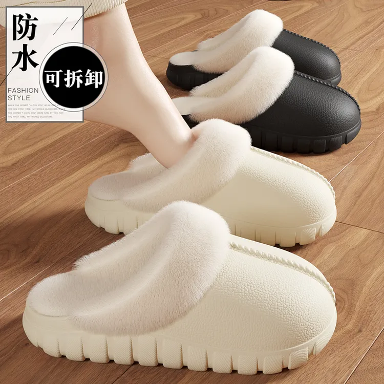 防水棉拖鞋女款秋冬季2025新款室内家居厚底保暖情侣棉拖男士外穿