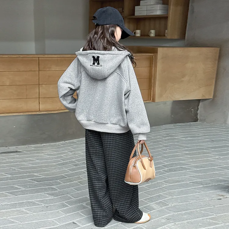 女童连帽卫衣套装秋冬2025新款女大童韩系加绒外套儿童运动两件套
