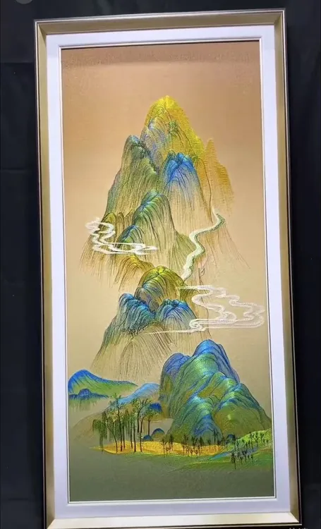 新中式千里江山图刺绣片装饰画挂画适用于玄关餐厅苏绣80*160