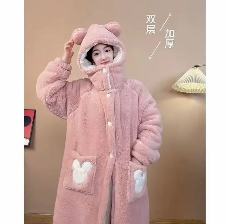 【科乐怡】冬保暖睡衣家居服套装双层中长款睡袍毛绒浴袍加厚情侣款