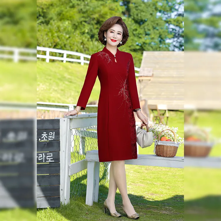 春秋洋气喜婆婆气质高档刺绣婚宴礼服旗袍中年妈妈装喜服连衣裙