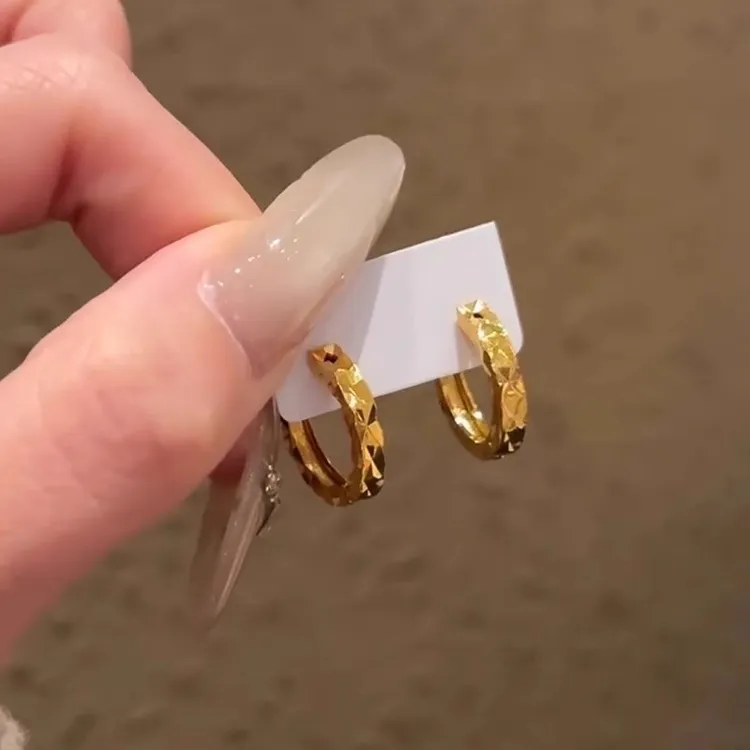 金色碎冰冰耳扣时尚气质精致轻奢高级感耳环简约小众设计素款耳饰