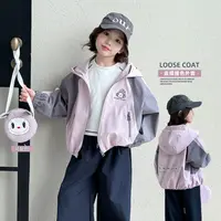 女童秋款外套2025春秋新款儿童撞色休闲时髦中大童连帽外套Q13880