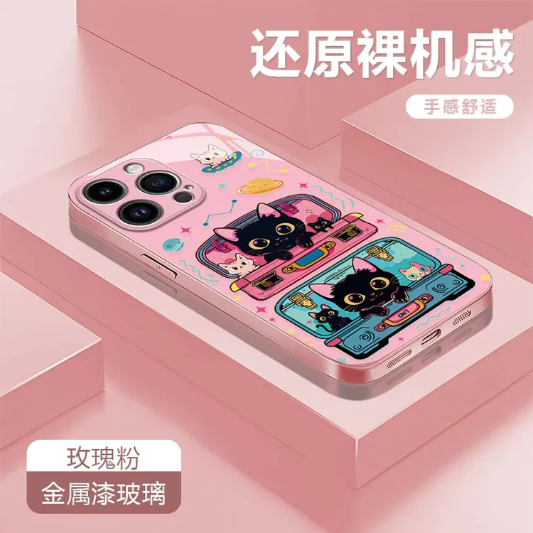 星球猫咪适用苹果17/16华为p70/vivo/oppo金属漆玻璃手绳防摔手