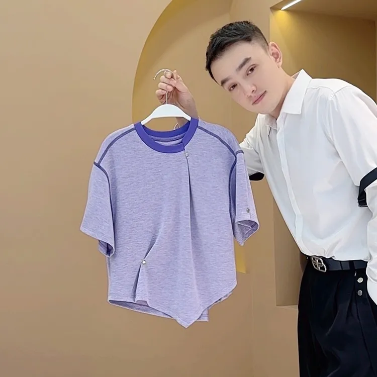 【韩哥女装】《朝露待日晞》星光紫不规则下摆圆领T恤6305A