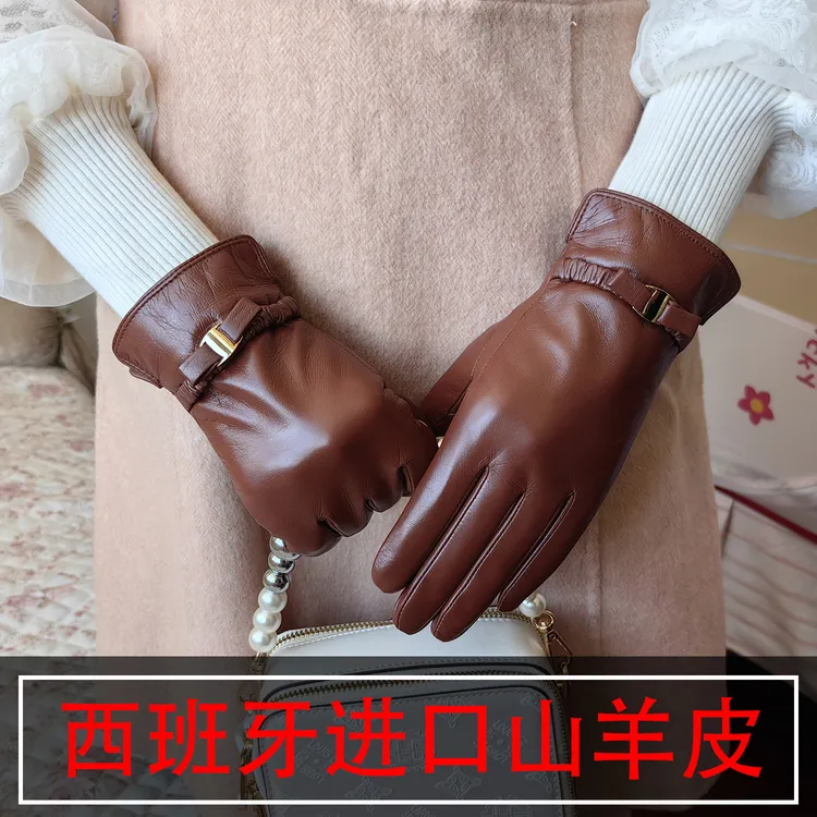 西班进口山羊皮真皮手套女薄款单骑车开车秋冬加绒保暖修手触屏