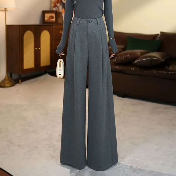 【冬日浪漫】桑蚕丝羊毛斜纹阔腿裤慵懒风休闲裤通透知性美25295