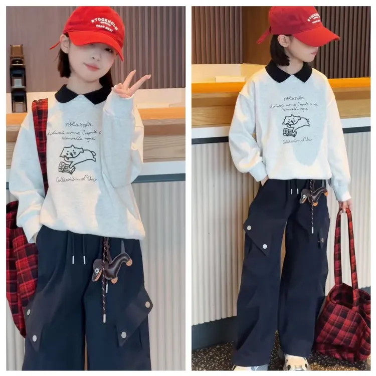 女童卫衣2025秋装新款中大童洋气春秋季宽松Polo领上衣女孩衣服潮