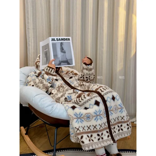 现货【行走的被窝2】加厚米粒绒家居服长款睡袍冬季甜美保暖外套