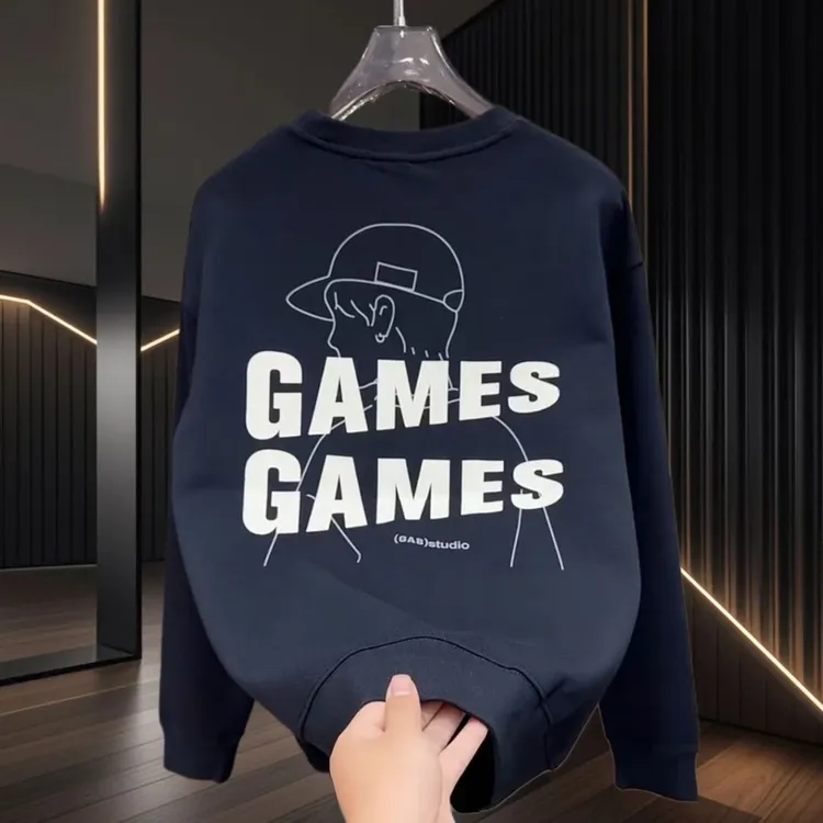 初秋宽松卫衣男潮流美式复古网红长袖体恤衫印花加绒加厚上衣外套