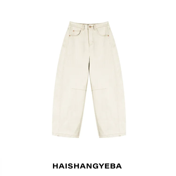 【海上叶爸】新款2025秋冬百搭棉中高腰显瘦厚款弯刀牛仔裤