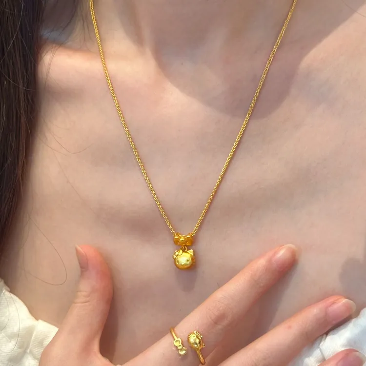 铜合金项链 KT猫蝴蝶结项链简约精致卡通可爱百搭通勤小猫锁骨链