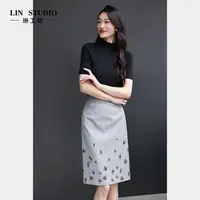 【高定手工钉珠 绵羊毛】琳工坊“琼酥”灰色半裙气质优雅唐琳设计师