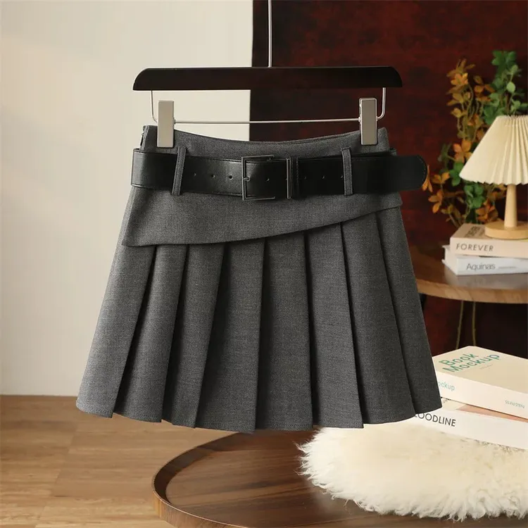 高腰显瘦9258A字毛呢百褶短裙女秋冬新款洋气百搭防走光半身裙