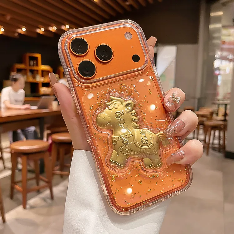 马上有钱适用苹果17promax手机壳金箔iPhone16pm透明15防摔14套13