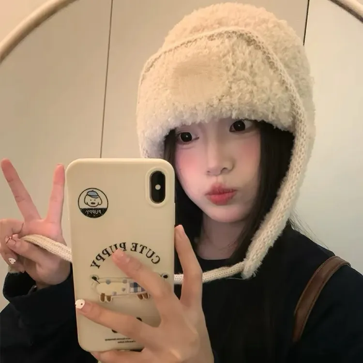 甜美可爱设计师款秋冬圆顶雷锋帽女针织帽帽子渔夫帽针织百搭保暖