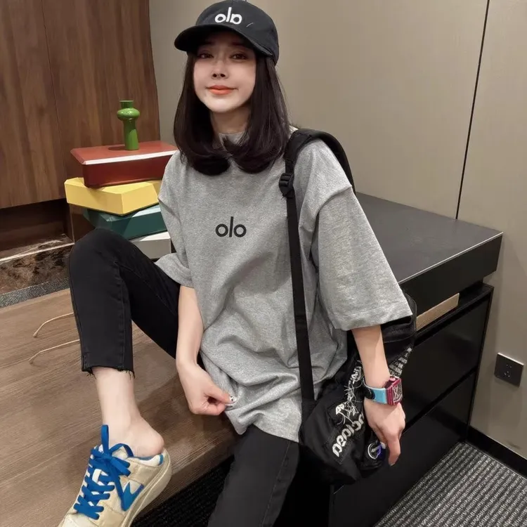 灰色中长短袖大码t恤女夏季2025新款休闲气质慵懒风宽松情侣上衣