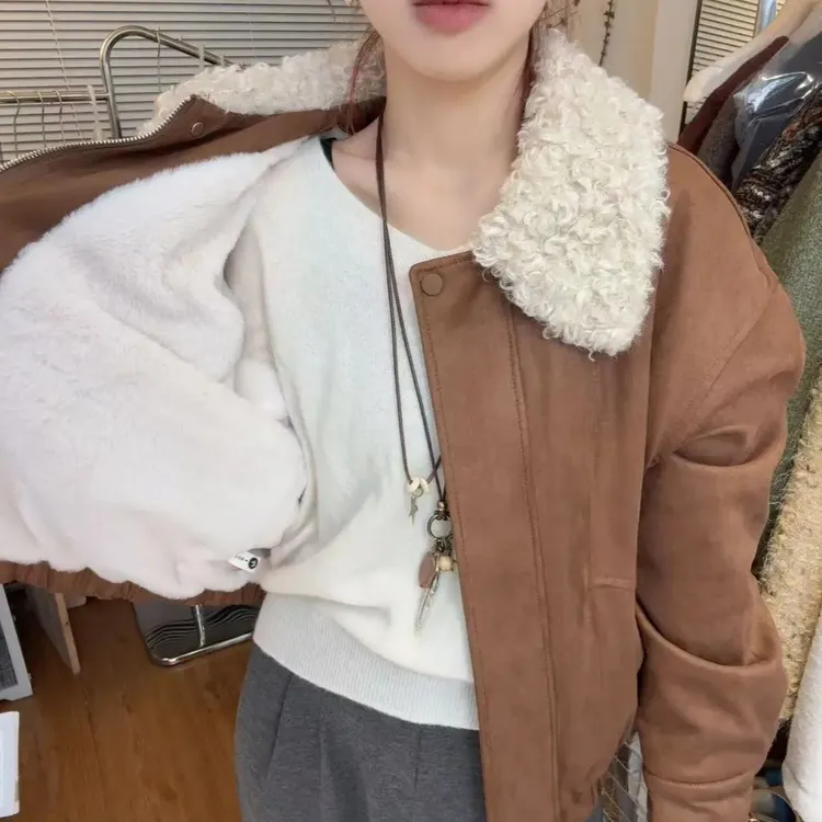 【运费补贴】女冬季加厚氛围感百搭短外套设计毛毛外套9012