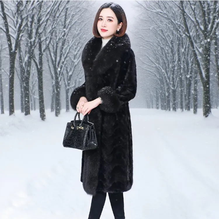 正品真貂皮皮草外套中长款水貂毛大衣女2025冬新款大狐狸毛领拼貂