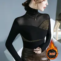 NY#【常规/加绒】高领打底衫时尚亮丝秋冬新款网纱接小衫DY-DF61
