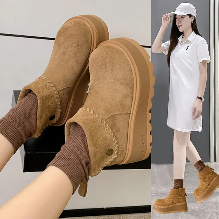 7CM内增高马丁靴女2025秋冬新款松糕厚底复古外穿增高时尚短筒靴