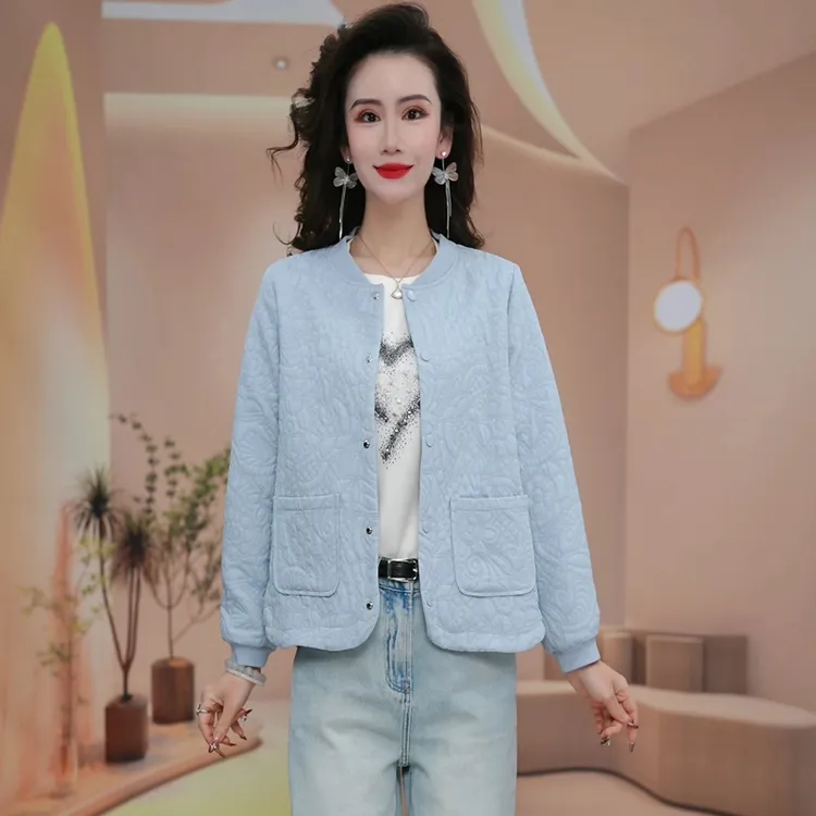 2025春季百搭洋气外套单排扣提花圆领棒球服夹克衫上衣