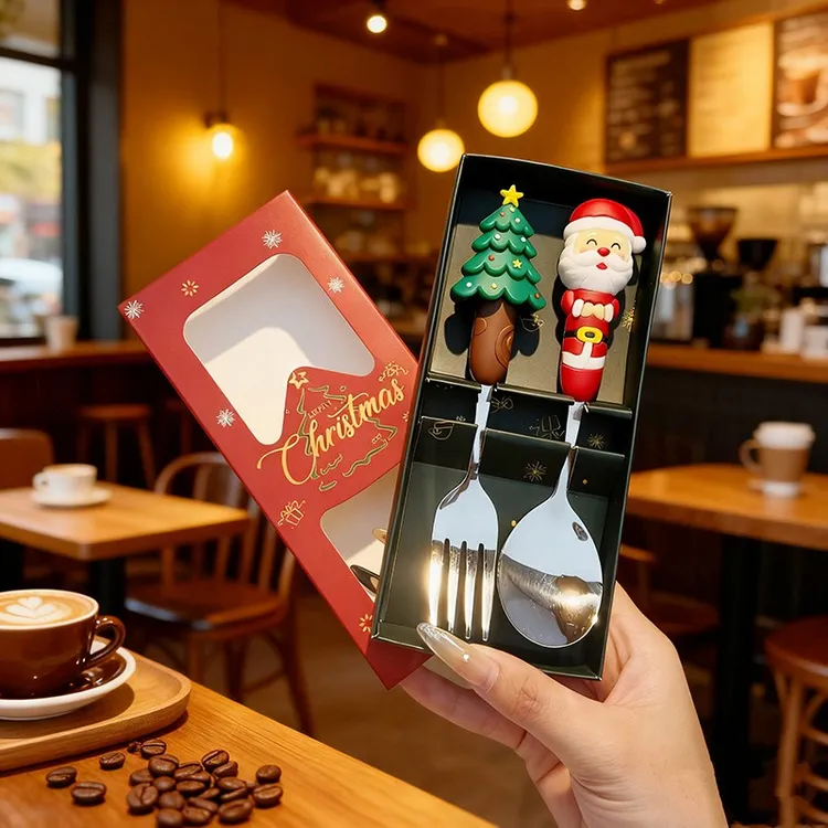 圣诞树勺叉套装304不锈钢圣诞老人儿童勺圣诞礼物