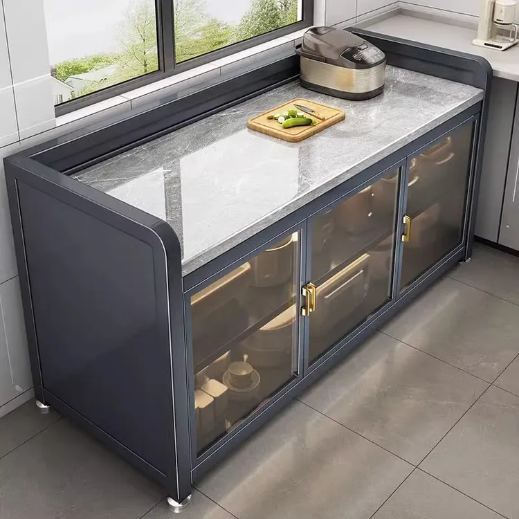 优勤厨房置物架落地多层岩板餐边柜靠墙一体收纳柜多功能储物柜