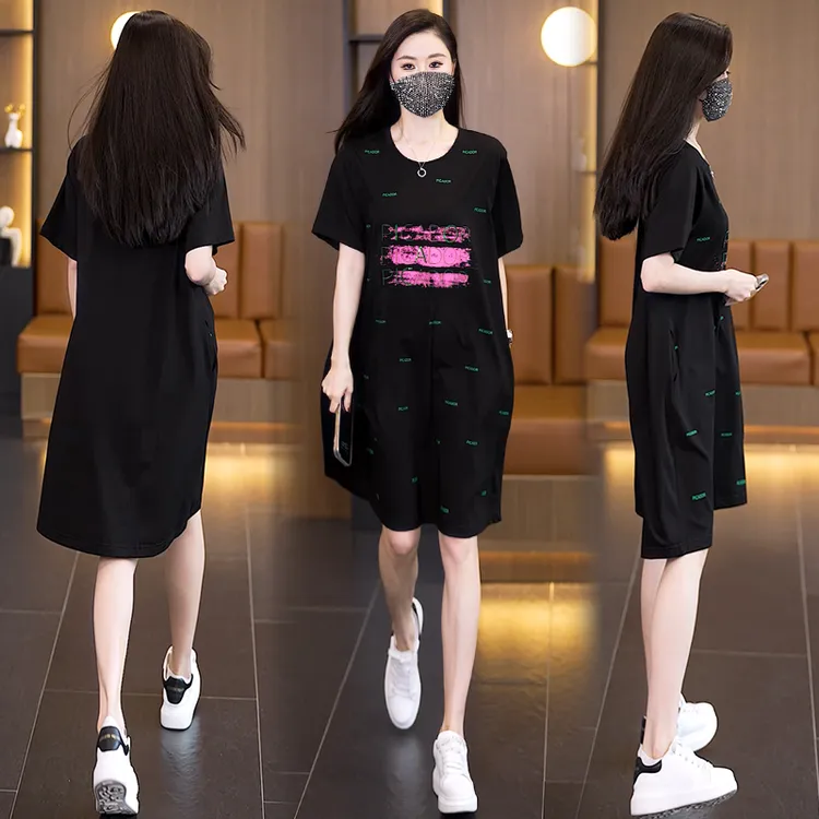 大码女装2025夏季新款休闲时尚印花连衣裙胖mm宽松遮肉显瘦裙子女